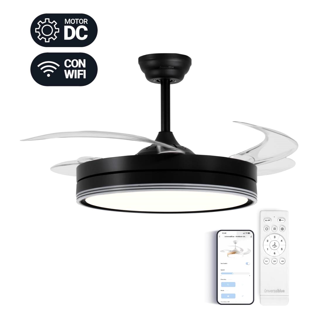 Ventilador de techo Universal Blue ALTANO 7042B RETRACT DC.WI